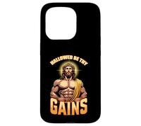 Maglietta divertente con scritta in lingua inglese "Hallowed Be Thy Gains", con Gesù Custodia per iPhone 15 Pro