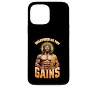 Maglietta divertente con scritta in lingua inglese "Hallowed Be Thy Gains", con Gesù Custodia per iPhone 13 Pro Max