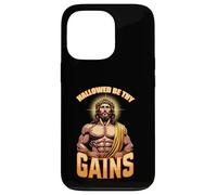Maglietta divertente con scritta in lingua inglese "Hallowed Be Thy Gains", con Gesù Custodia per iPhone 13 Pro