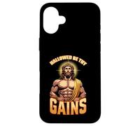 Maglietta divertente con scritta in lingua inglese "Hallowed Be Thy Gains", con Gesù Custodia per iPhone 16 Plus