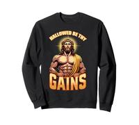 Maglietta divertente con scritta in lingua inglese "Hallowed Be Thy Gains", con Gesù Felpa