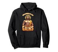 Maglietta divertente con scritta in lingua inglese "Hallowed Be Thy Gains", con Gesù Felpa con Cappuccio