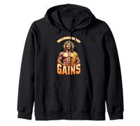 Maglietta divertente con scritta in lingua inglese "Hallowed Be Thy Gains", con Gesù Felpa con Cappuccio