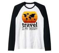 Maglietta Divertente da Donna con Scritta Travel Is My Therapy Maglia con Maniche Raglan