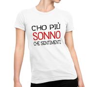 Maglietta Divertente Donna - T-Shirt Divertenti con Stampa Spiritosa e Simpatica - Regalo Originale, Maglia con Scritte Ironiche - Grafica Divertente - più Sonno Che Sentimenti,Bianco, L