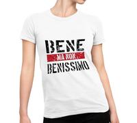 Maglietta Divertente Donna - T-Shirt Divertenti con Stampa Spiritosa e Simpatica - Regalo Originale, Maglia con Scritte Ironiche - Grafica Irresistibile - Bene Ma Non Benissimo ,Bianco, S