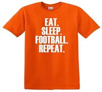 Maglietta divertente per bambini con scritta "Eat Sleep Football Repeat", T-shirt Arancione Stampa Bianca, 12-14 Anni