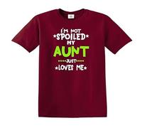 Maglietta divertente per bambini con scritta in inglese "I'm not Spoiled My Aunt Just Love Me", T-shirt Maroon Stampa Bianca, 5-6 Anni