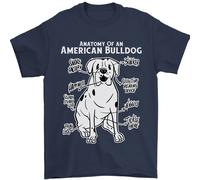 Maglietta Divertente Per Uomini Con Anatomia Del Bulldog Americano 100% Cotone