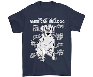 Maglietta Divertente Per Uomini Con Anatomia Del Bulldog Americano 100% Cotone