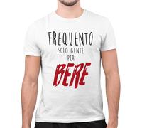 Maglietta Divertente Uomo - T-Shirt Divertenti con Stampa Spiritosa e Simpatica - Regalo Originale, Maglia con Scritte Ironiche - Grafica Irriverente - Frequento Solo Gente Per Bere, Bianco, L