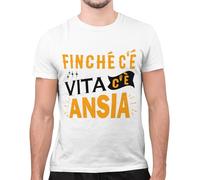 Maglietta Divertente Uomo - T-Shirt Divertenti con Stampa Spiritosa e Simpatica - Regalo Originale, Maglia con Scritte Ironiche - Grafica Irriverente - Finchè C'è Vita C'è Ansia, Bianco, XL