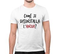 Maglietta Divertente Uomo - T-Shirt Divertenti con Stampa Spiritosa e Simpatica - Regalo Originale, Maglia con Scritte Ironiche - Grafica Divertente - Come Si Disinstalla l'Ansia, Bianco, XXL
