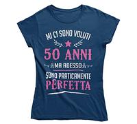 Maglietta Donna 50 Anni, Mi Ci Sono Voluti 50 Anni ma Adesso Sono Perfetta, Idea Regalo Originale Compleanno cinquant'anni, T-Shirt Stampa Divertente età Cinquanta (Blu Navy, M)