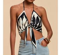 Maglietta donna a incrocio con stampa all-over, collo alto, stile boho chic, adatta per spiaggia, casual, tè pomeridiano, matrimonio, vacanza al mare, gita in città, vacanza bohémien, festival musical