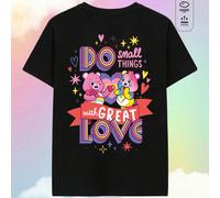 Maglietta donna a maniche corte con scollo rotondo e colore unito, 100% cotone, "Fare piccole cose con grande amore" + T-shirt nera con stampa di orsetti che tengono un cuore, stella e cuore, abbiglia