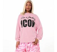 Maglietta donna a maniche lunghe con grafica e stampa in testo ICON, casual in cotone oversize L,M,S,XSTie DyeTessuto in maglia