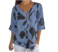 Maglietta Donna Allentata Estiva Camicia in Lino Stampato Floreale con Stampa Retrò Top con Scollo a V T-shirt Ampia Comoda Casual e Traspirante Adatta per le Vacanze o lo Sport T Shirt Donna