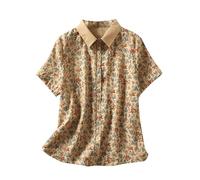 Maglietta Donna Curvy Lino a Maniche Corte con Colletto Risvoltato Camicia Camicetta Elegante Estiva Classico Stampa Semplicità Top Estate e Traspirante T Shirt 2024 Abbigliamento Donna Offerte