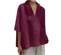 Maglietta Donna Curvy Lino Manica Corta Scollo a O Maglietta Estiva di Lino Tinta Unita Blusa Elegante Loose Tshirt Camicia Vintage Comoda e Traspirante Sexy Boho Regalo per la Festa della Mamma
