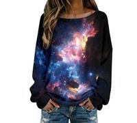 Maglietta Donna Divertente Pullover Accogliente Galassia Stellata Maniche Lunghe Perfetto per Abbigliamento Casual E Sovrapposizioni nel Freddo