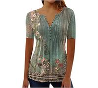 Maglietta Donna Eleganti Curvy Camicette Taglie Forti Tunica Henley Plissettata Stampata T Shirt Bohémien con Scollo a V Tunica Primavera Estiva Donna Leggero Classico T Shirt per Feste in Saldo