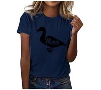 Maglietta donna girocollo casual divertente stampa animale, manica corta 1 donna sexy, Blu marino, XL