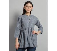 Maglietta Donna In Cotone Casual A Maniche 3/4 Grigia Stampata