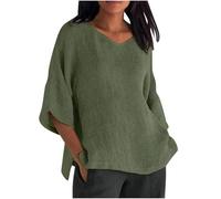 Maglietta Donna in Cotone e Lino con Collo Rotondo e Manica a Tre Quarti Top Elegante e Chic Offerte Blusa Leggero e Arioso Camicetta Moda Casual, Camicie Morbido e Confortevole alla Boho da Indossare