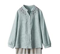 Maglietta Donna Lino Maglietta Taglie Forti a Maniche Lunghe Camicia da Donna in Lino Casual Maglietta Vintage Ricamato Allentato Top Tinta Unita Camicia Cinese 2024 Maglietta Estate e Confortevole