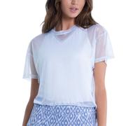 Maglietta Donna Lucky in Love All About Ikat Pearlized Mesh Short Sleeve Top - metallic silver - Argento (L)