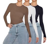 Maglietta Donna Maniche Lunghe Thermal, Maglia Termica Donna Tops Intimo Manica Lunga Scollo Rotondo Pullover Top Tinta Unita Morbido Maglietta Comoda Cotone T-Shirt Base Layer 3pcs Maglione