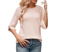 Maglietta Donna Primavera Estate con Scollo a V Chic e Bottoni Decorativi Maniche a Cinque Ottavi in Tessuto Waffle Top Femminile Casual e Moderno per Tutti i Giorni