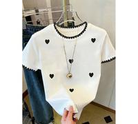 Maglietta donna, stampa grafica a cuore e amore, stile casual e ampio, a contrasto con strisce colorate, scollo tondo, collezione primavera/estate 2026, un regalo per la migliore amica della mia ragaz