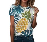 Maglietta Donna Tinta Unita Grande Casual Girocollo Divertente Stampato Manica Corta Pantaloncini Bianchi Donna, Blu marino, L