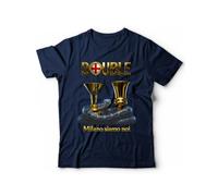 Maglietta Double 21 Scudetto e Coppa 2026 Nerazzurri Campioni d'Italia Milano - 100% Cotone Manica Corta - Taglie dalla S alla XXL (IT, Testo, L, Regular, Regular, Blu Navy)