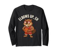 Maglietta Elbows Up Eh Beaver Maple Leaf Funny Canada Basketball Maglia a Manica