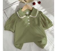 Maglietta elegante da ragazza con maniche a palloncino, collo tondo e manica corta, design alla moda e alla moda, adatta per l'estate 6Y,7Y,8Y,4Y,5YPoliestere