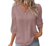 Maglietta Estiva a Maniche 3/4 T-Shirt Ruffle Design Camicette Scollo a V Pullover Maglie a Maniche Corte/Manica Lunga Bottone Tops Traspirante Allentato Shirt Casual Camicia Manica Pieghettata Bluse