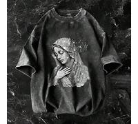 Maglietta estiva a maniche corte con scollo tondo e vestibilità ampia, con stampa di Vergine Maria in strass L,M,S,XL,XXLGrafico,LettereTessuto in maglia