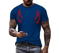 Maglietta estiva a maniche corte da uomo, leggera, per Halloween, con stampa rossa, alla moda, casual e confortevole, per sport al chiuso e all'aperto, vita quotidiana, Blu, L