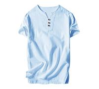 Maglietta estiva a maniche corte da uomo, leggera, slim fit, scollo a V, maniche corte, in cotone, casual, per sport al chiuso e all'aperto, vita quotidiana, Bu2, M