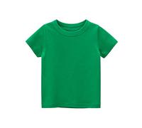 Maglietta estiva con scollo rotondo, per ragazzi, traspirante, in tinta unita, a maniche corte, in cotone, per il tempo libero, comoda, taglia 90-140, verde, 140