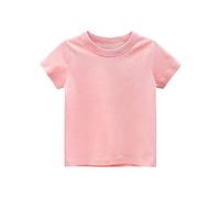 Maglietta estiva con scollo rotondo, per ragazzi, traspirante, in tinta unita, a maniche corte, in cotone, per il tempo libero, comoda, taglia 90-140, Colore: rosa., 120 cm