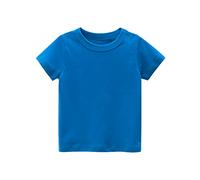 Maglietta estiva con scollo rotondo, per ragazzi, traspirante, in tinta unita, a maniche corte, in cotone, per il tempo libero, comoda, taglia 90-140, Blu, 90