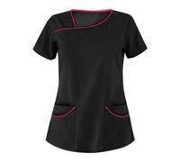 Maglietta estiva da donna a maniche corte, con tasche, tunica uniforme per parrucchieri, massaggiatori, spa, salute, lavoro, abbigliamento protettivo, a nero, M