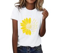 Maglietta estiva da donna a maniche corte girocollo per uscire alla moda girasole farfalla stampata grafica maglietta comoda morbida traspirante maglietta spiaggia vacanze top, bianco, M