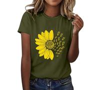 Maglietta estiva da donna a maniche corte girocollo per uscire alla moda girasole farfalla stampata grafica maglietta comoda morbida traspirante maglietta spiaggia vacanze top, Jn, XL