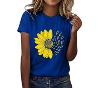 Maglietta estiva da donna a maniche corte girocollo per uscire alla moda girasole farfalla stampata grafica maglietta comoda morbida traspirante maglietta spiaggia vacanze top, Blu, XXL