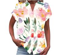 Maglietta Estiva da Donna Camicie a Maniche Corte con Scollo a V e Bottoni a Tunica Top Camicetta Casual Elegante e Vestibilità Ampia Camicie con Stampa Floreale Vintage T-shirt Classica per Ufficio